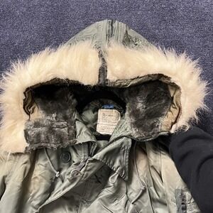 Vintage Alpha Industries Jacket Mens Large Green N-2B Flight Parka Fur Hood 80s